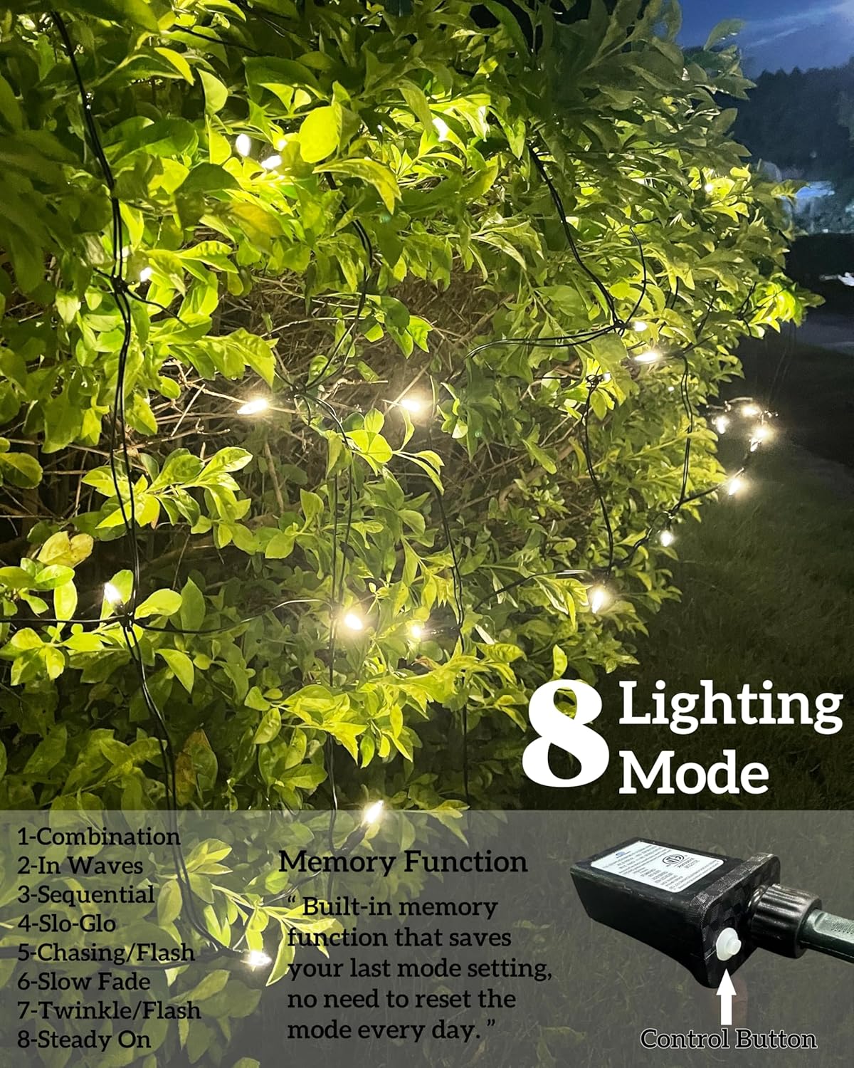Led Christmas Net Lights Outdoor Connectable, 120LED 5ft x 6ft Waterproof 8 Modes Black Wire 29V Plug in Mesh Lights for Garden Yard Bushes Trunk Tree Decor