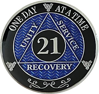 Simply Minimal AA 21 Year Silver Color Plated Recovery Coin, Alcoholics Anonymous Medallion