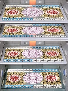 DakshyaIndustries Pack of 4 PVC Printed Fridge Mat/Refrigerator Mat (Multicolour)