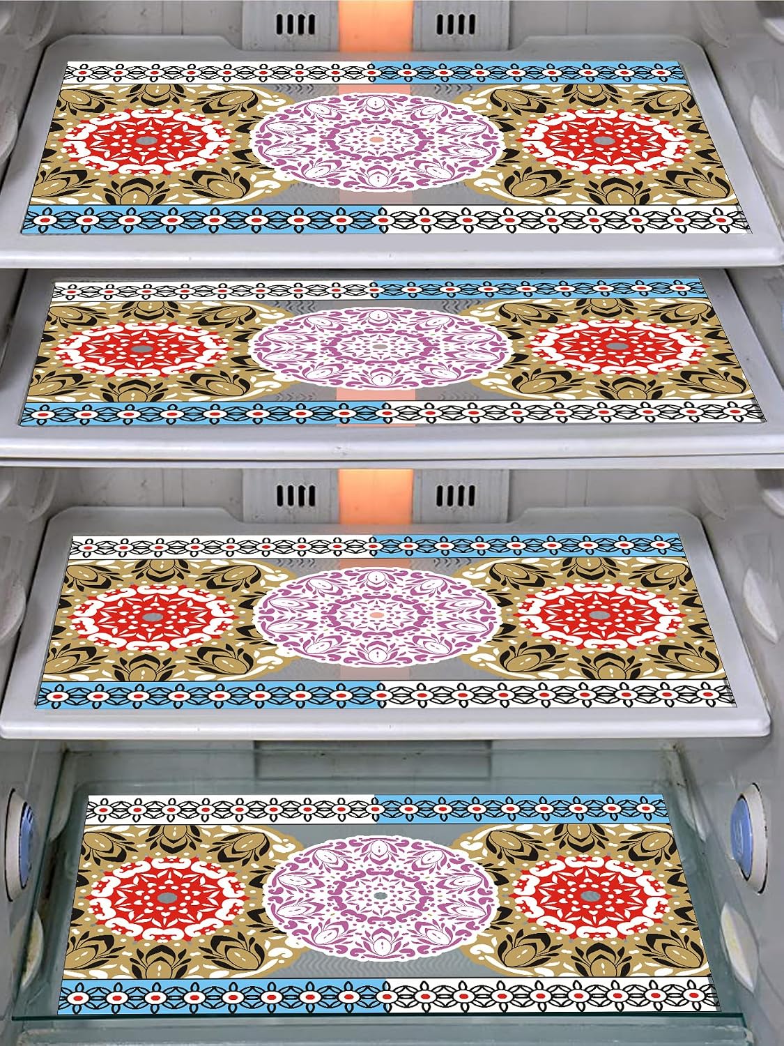 DakshyaIndustries Pack of 4 PVC Printed Fridge Mat/Refrigerator Mat (Multicolour)