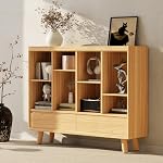 YOSHOOT 8 Cube Solid Wood Bookshelf with 2 Drawers & Legs -42.5" Open Cubby Bookcase for Bedroom, Living Room, Home Office, Nature