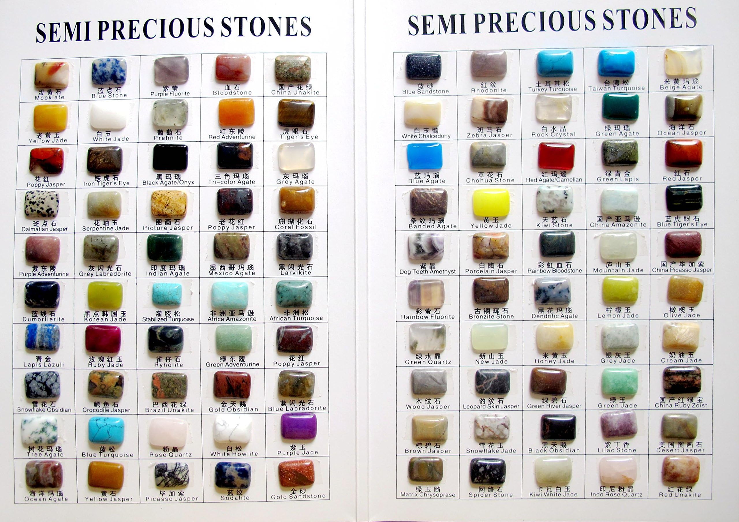 Mutilcolor 100pcs/card 15x20mm Chakra Healing Stone Bead Rectangle CAB Cabochon Healing Beads Crystal Quartz Genuine Gemstone Color Chart Wholesale for Jewelry Maker
