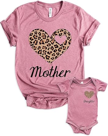 Teeny Fox Leopard Heart Mother Girl Baby Matching Outfits Cute Family Shirts