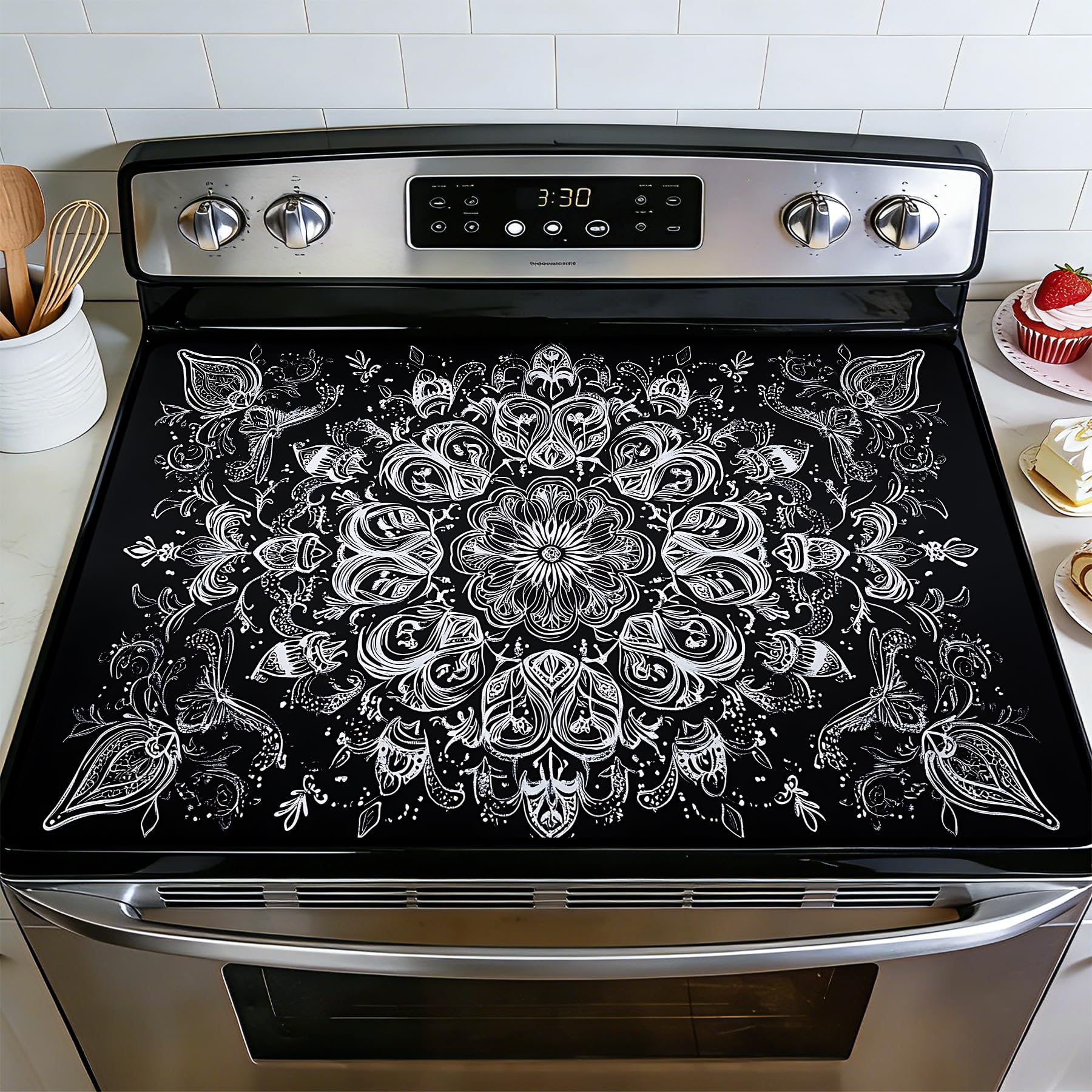 BVBOX Stove Top Cover for Electric Stove, 28" x 20" Glass Cooktop Protector Mat with Hanging Loops, Anti-Scratch Non-Slip Dish Drying Mat, Washable Countertop Pad
