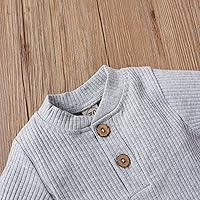 Vista 3 de CIYCUIT Ropa de bebé recién nacido, de punto acanalado, de manga larga, pantalones de 2 piezas para otoño e invierno