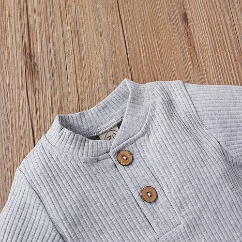 Miniatura 3 de CIYCUIT Ropa de bebé recién nacido, de punto acanalado, de manga larga, pantalones de 2 piezas para otoño e invierno