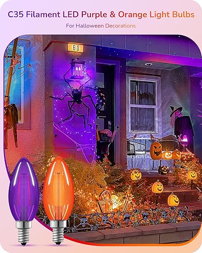 Miniatura 2 de EDISHINE Bombilla regulable púrpura y naranja, equivalente a 5 W 60 W, bombilla de filamento LED C35, enchufe E12, bombilla Edison de vidrio