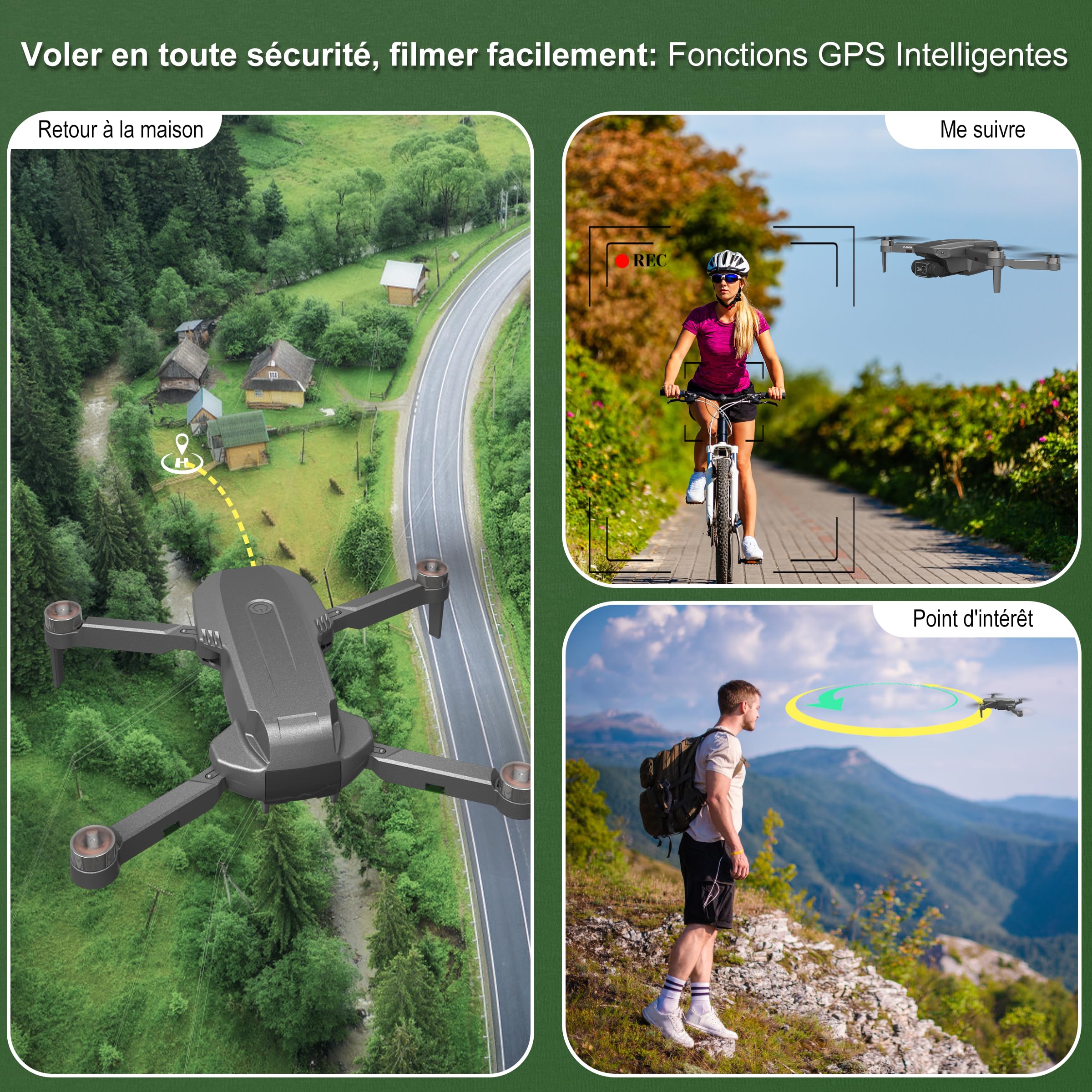 Drone avec caméra 4K pour adultes/Débutants, GPS Quadricoptère Télécommandé avec Auto Follow & WIFI 5G FPV, <249g, 2 batteries