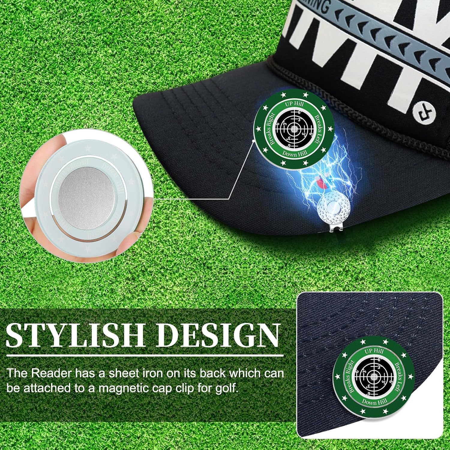Golf Green Reader, 2 Pack Golf Ball Marker Hat Clip with High Precision Horizontal Bubble, Putting Training Aid Golf Accessories Tool Gift for Men Women image 3