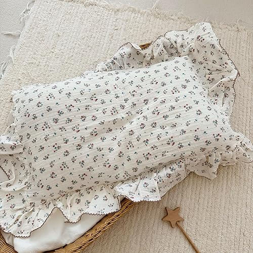 Vista 111 de BuLuTu Funda de almohada de muselina de algodón para niños pequeños, tamaño estándar, estampado de flores de Galsang, suave funda de almohada