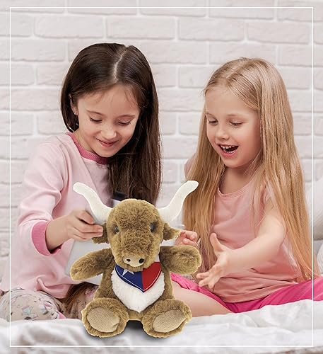 Miniatura 6 de DolliBu Texas Longhorn - Lindo animal de peluche de animales de granja con bandana de bandera de Texas, juguete de vaquero de Texas de cuerno largo