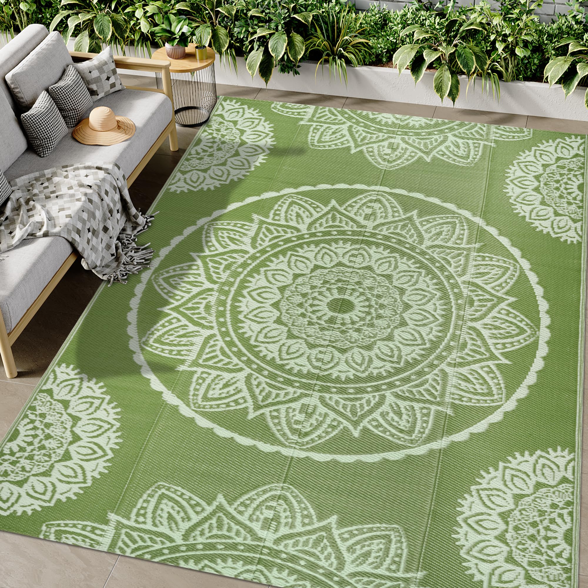 Famibay Large Outdoor Rugs for Garden Waterproof Reversible Outdoor Rug 180 x 270 cm Plastic Garden Carpet Patio Carpet UV Resistant Modern for RV Balcony Beach Picnic Grass Green โ image 1