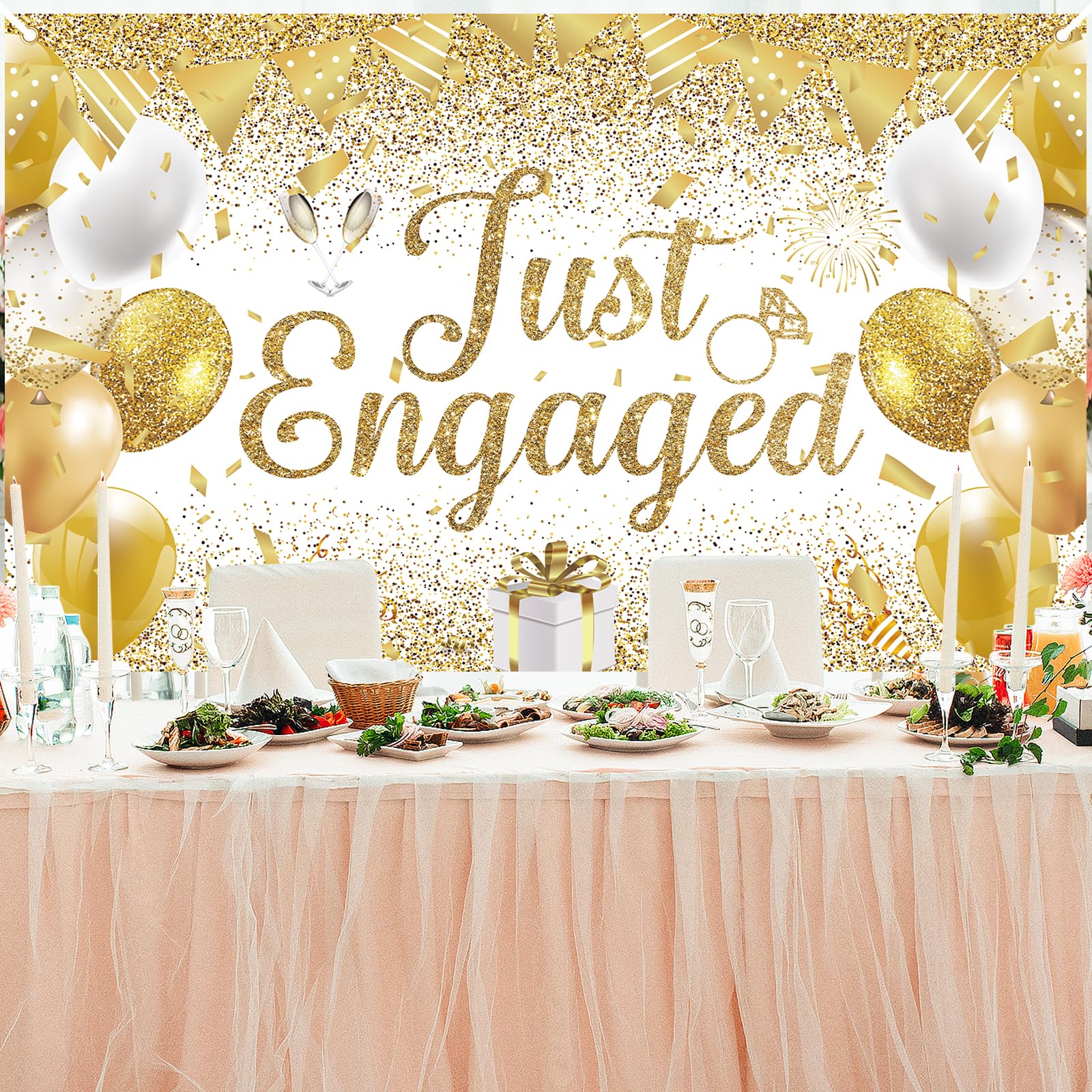 Animal Bracelet Just Engaged Gold Glitter Banner - 12-Piece Engagement  Party Decor With Hanging String Wedding Announcement Banner, image size:1600x1600