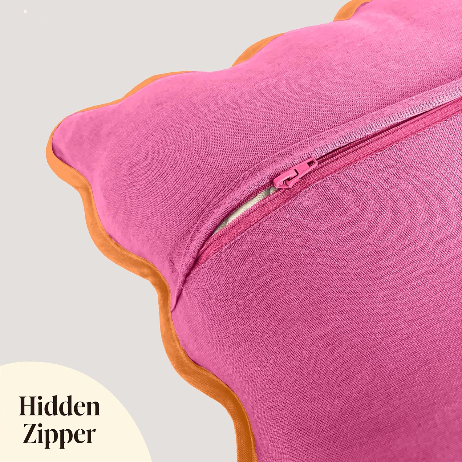 Orelle Scalloped Pillow Covers | Set of 2 | 100% Linen & Cotton | Decorative Throw Pillow Covers | 18x18” | Pink & Orange