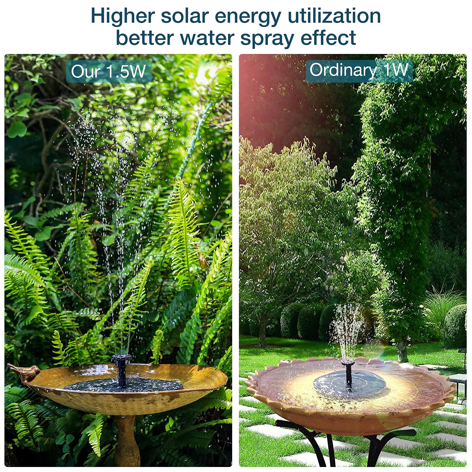 AISITIN - Fuente Solar Exterior de jardín, 1,5 W, para estanques solares con 6 boquillas para estanques de Servicio, baño de pájaros, Acuario, jardín, Fuente