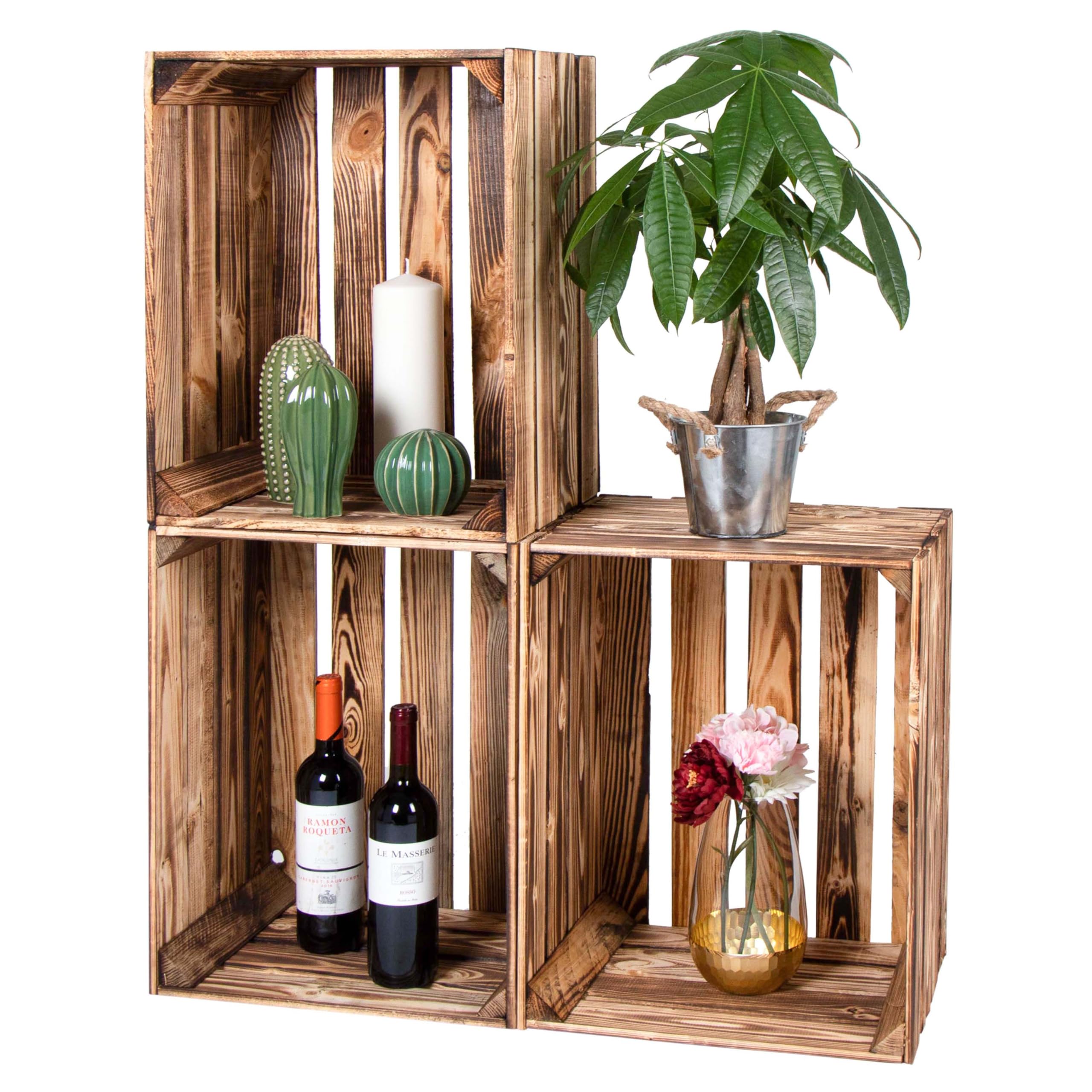 LAUBLUST Vintage Holzkisten 3er Set Geflammt - ca. 50x40x30cm | Weinkisten & Obstkisten | Deko- & Möbelkisten