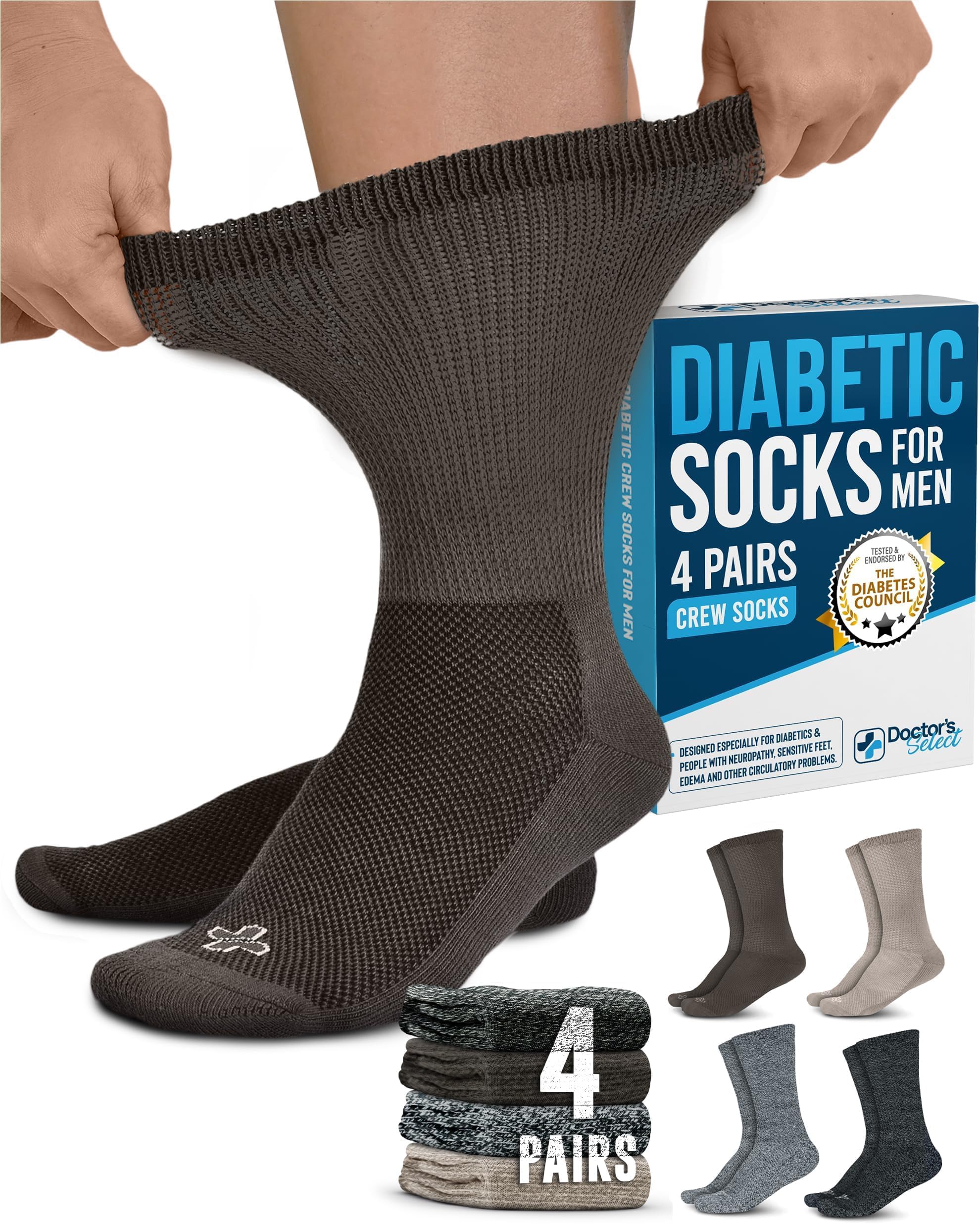 Doctor's Select® Crew Diabetic Socks for Men - 4 Pairs