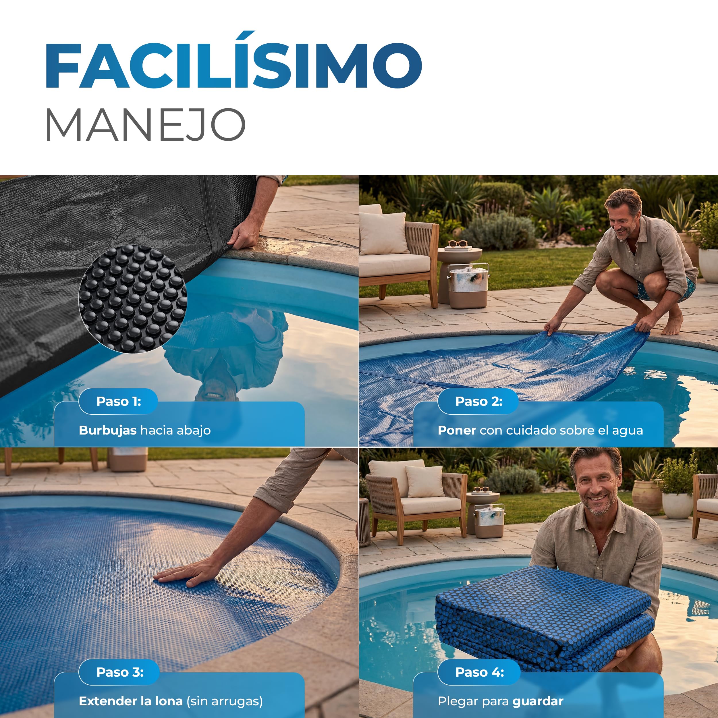 Miganeo® Premium De Lámina solar para piscina (457 cm negro/azul piscina Calefacción