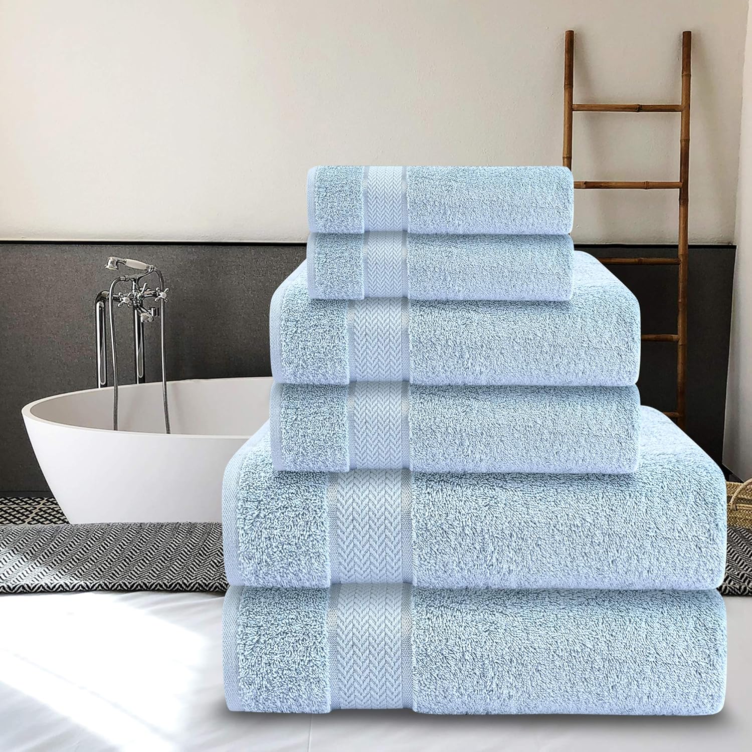 6 Piece Luxury Bath Towel Set - 100% Cotton, Quick Dry, Absorbent, Soft & Plush - Gym, Spa, Hotel, Pool, Shower Towels - Image 3