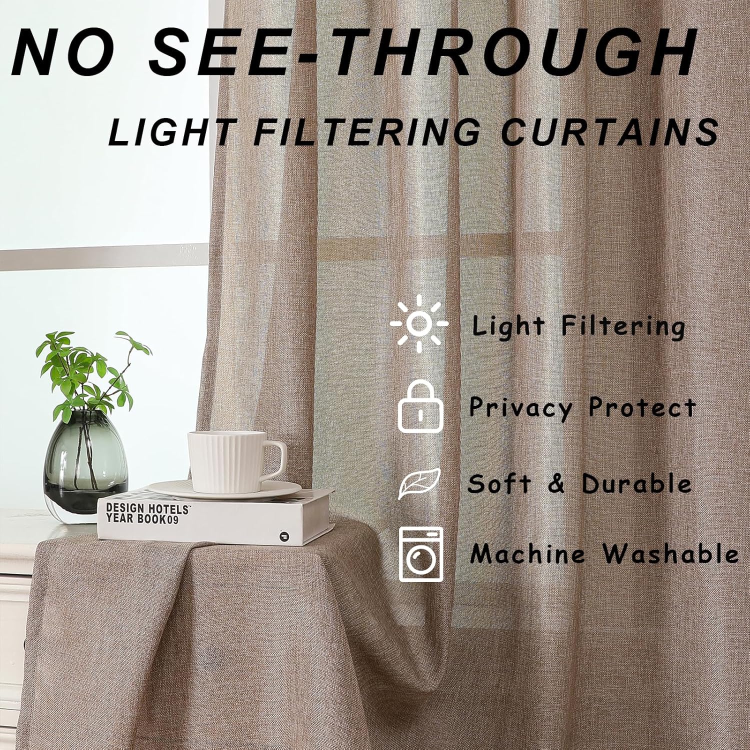 Living Room Curtains 84 Inches Long 2 Panels Set for Bedroom Semi Sheer Grommet Top Privacy Light Filtering Thick Burlap Textured Curtains Boho Country Window Drapes for Farmhouse Taupe