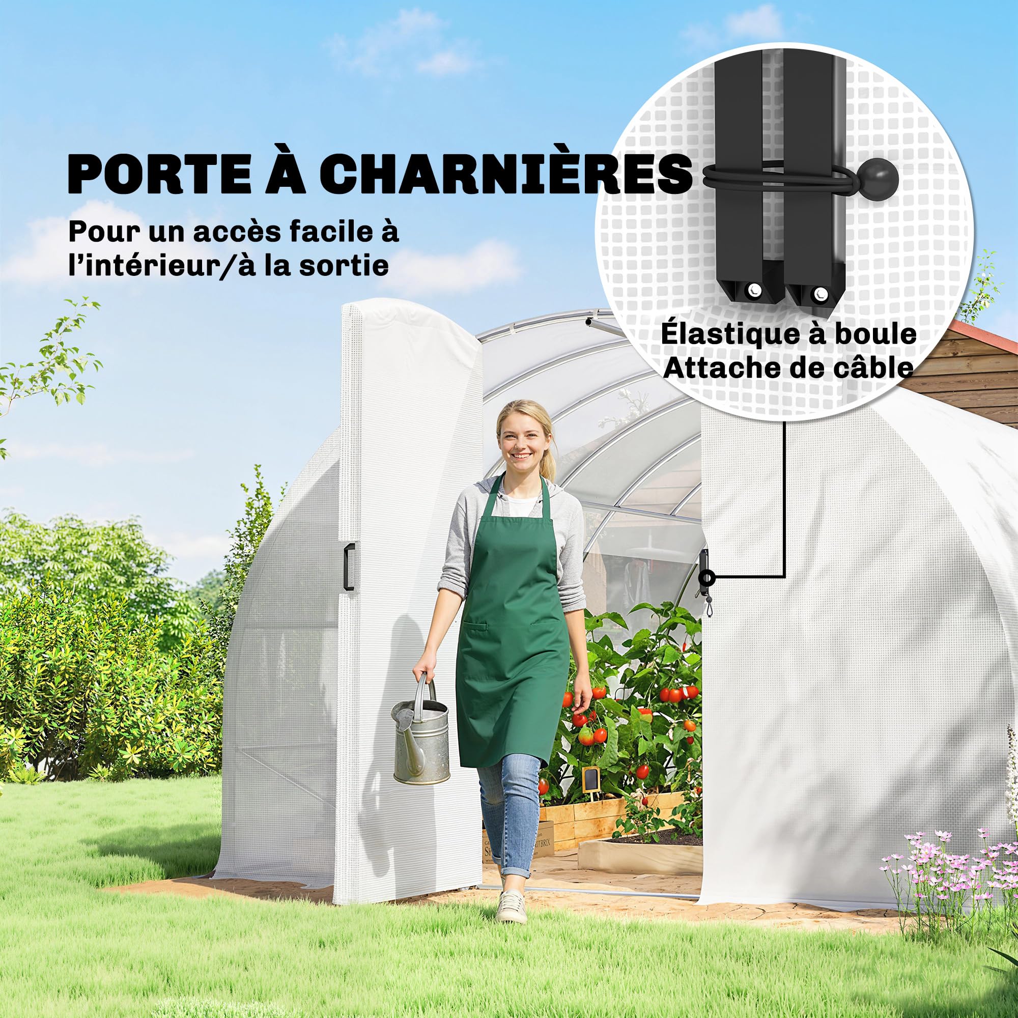 Outsunny Serra Tunnel 24m² con Porte in PE 295x798x199cm Bianco | Serra tunnel da giardino, 12 finestre con reti antizanzare, alta densità 140 g/m², prolungata 20 cm, per esterno