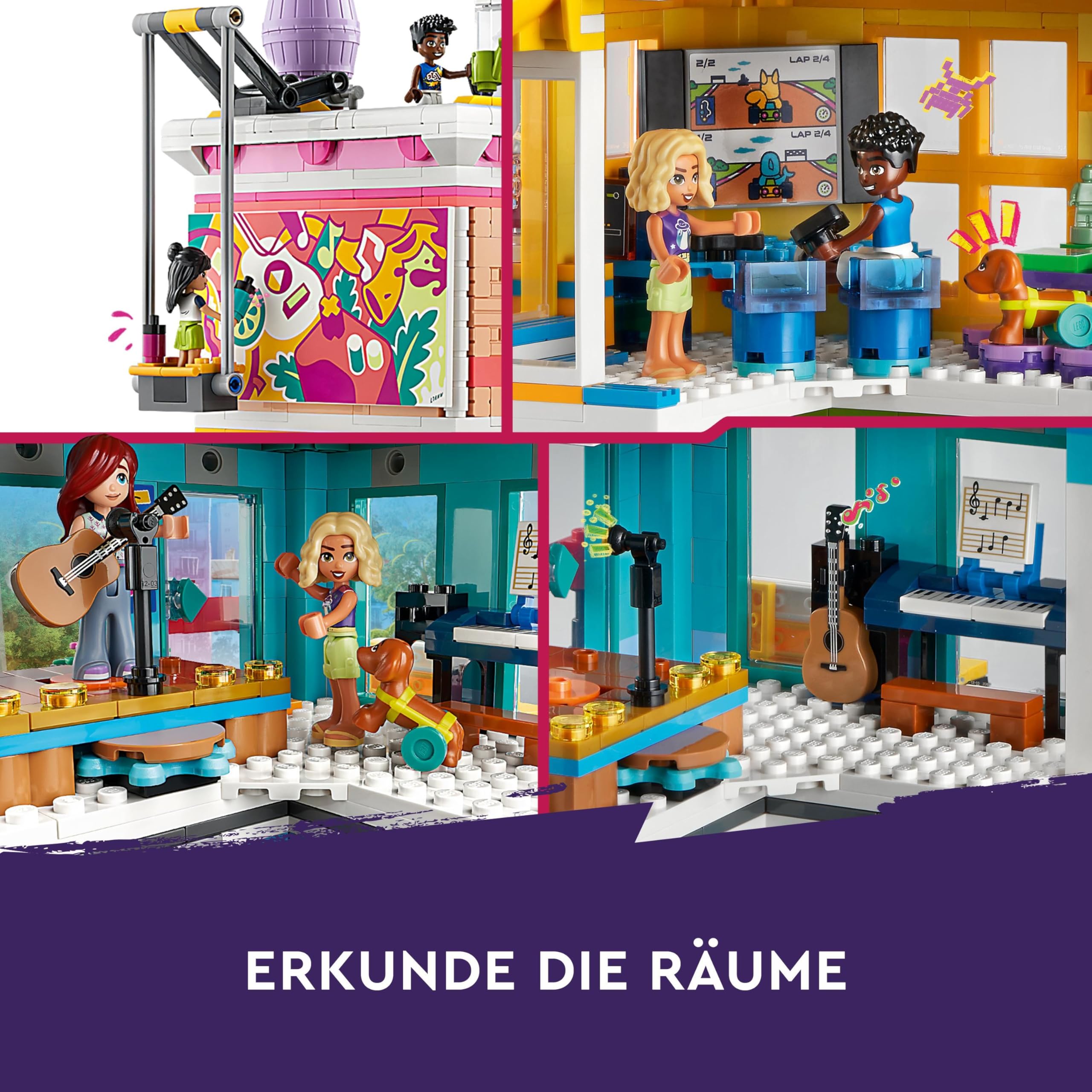 LEGO Friends Heartlake City Gemeinschaftszentrum - Kreatives Spielzeug - 5-stöckiges Gebäude mit 6 Minifiguren, Einer Hundefigur und Zubehör - Geschenk für Mädchen und Jungen ab 9 Jahren - 41748