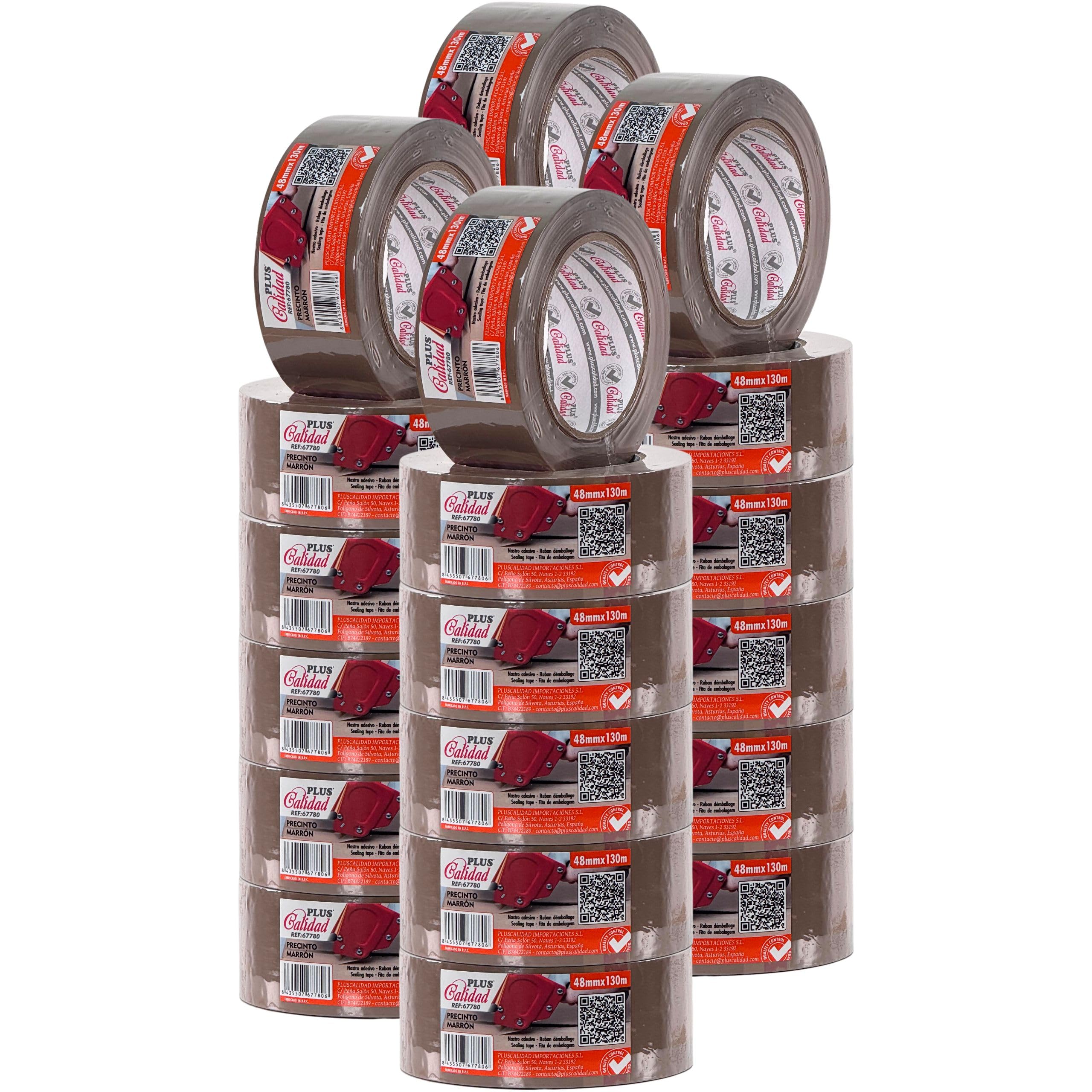 Cinta Adhesiva 48mm x 130m Marrón para Embalaje de Sobres y Cajas de Cartón de Envíos y Mudanzas. Precinto para Paquetes Seguros, Fuertes y Resistentes (24 Rollos Marrón)