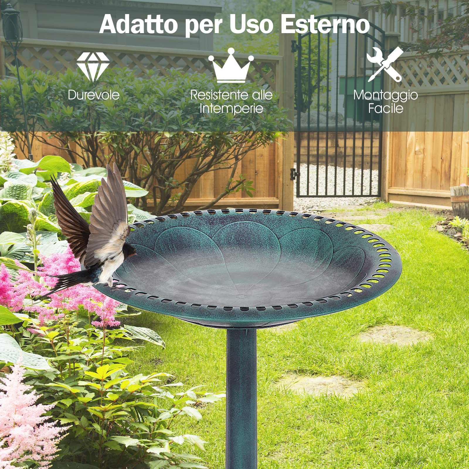 COSTWAY Mangiatoia per Uccelli, Vasca per Uccelli Autoportante da Esterno con Supporto, Stazione di Alimentazione per Uccelli per Balcone Giardino Cortile Patio (Verde)