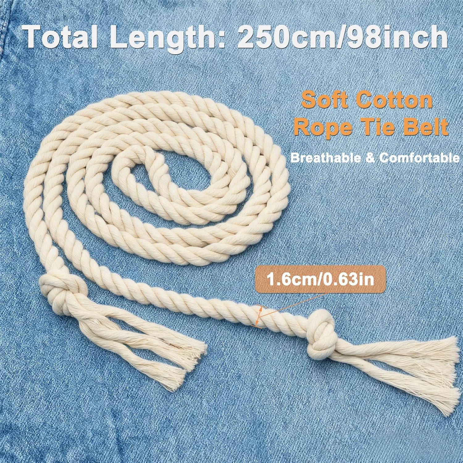 Extra Long Braided Cotton Waist Rope Tie Belt Woven Tassels Belt for Girl Women Dresses Pants - Image 3