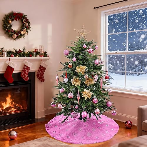 Miniatura 91 de Falda de árbol de Navidad de 36 pulgadas, faldas blancas de piel sintética con copos de nieve de lentejuelas doradas, falda de árbol de felpa suave