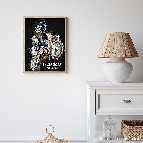 Miniatura 7 de Inspirational Wall Art Co. - I Was Born To Ride - Regalo de carreras de motocross ATV Freestyle para niños, citas de motivación, carteles impresos