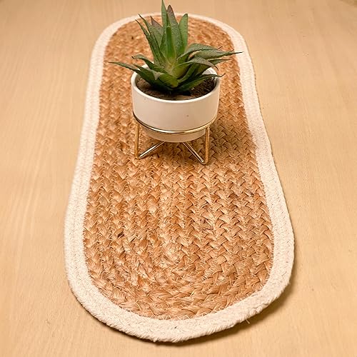 Miniatura 22 de CHARDIN HOME Verona - Camino de mesa trenzado ovalado de yute y algodón, tamaño: 13 x 36 pulgadas, color yute natural con borde marrón Natural -