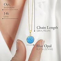 Vista 7 de 14K Gold Blue Opal Necklace - 14K Solid Yellow Gold Dainty Pendant with October Birthstone, Simple 12mm Large Size Round Opal Gemstone - Delicate
