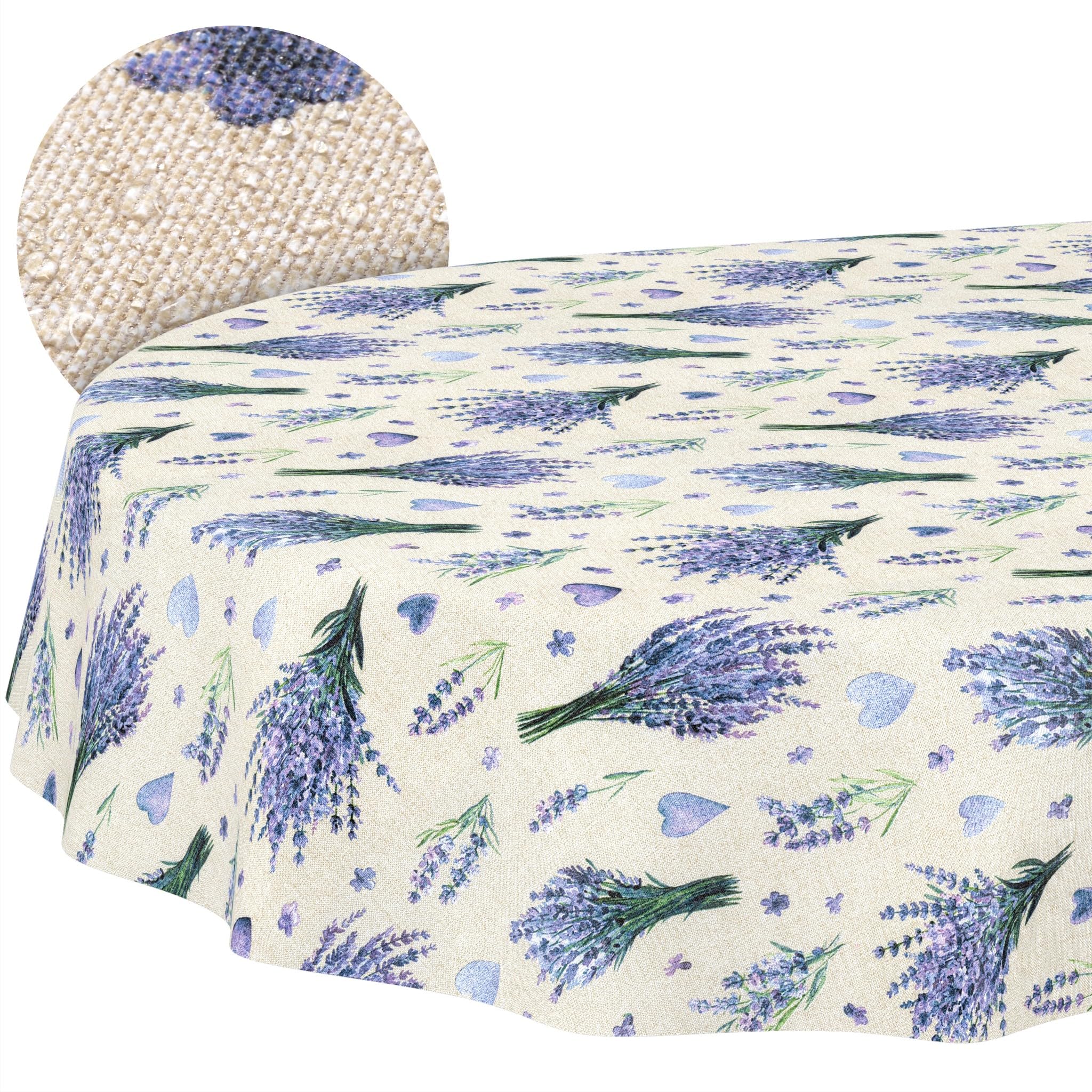 ANRO Washable Tablecloth Lavender Purple Oval 180 x 140 cm - Water Resistant Indoor Outdoor Lotus Effect Cut Edge