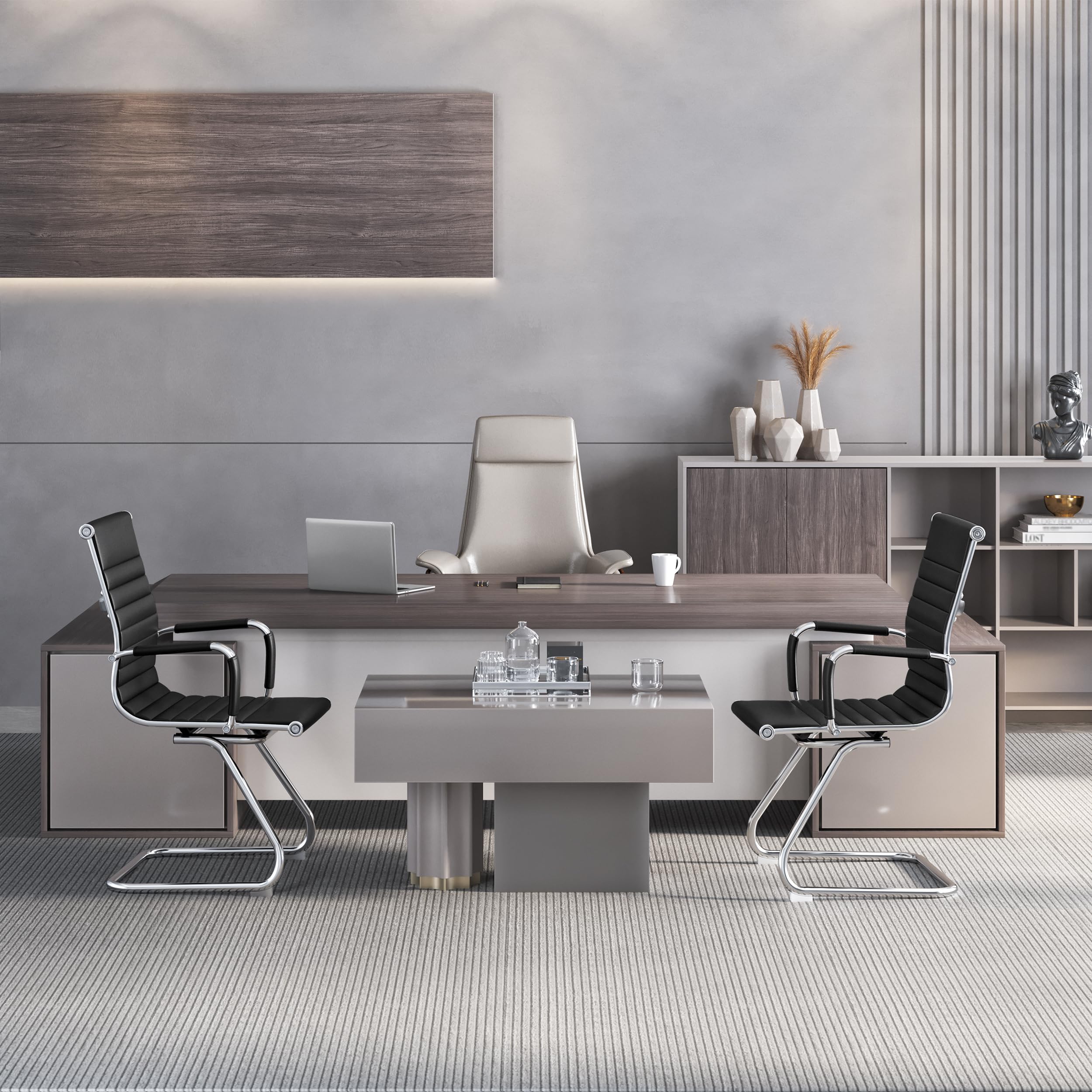 Set 2 Sedie da Pranzo a Sbalzo Imbottita Sedie Ufficio Ospiti | in Finta Pelle, Gambe in Metallo, per Sala da Pranzo, Soggiorno, Cucina, Reception, Nero