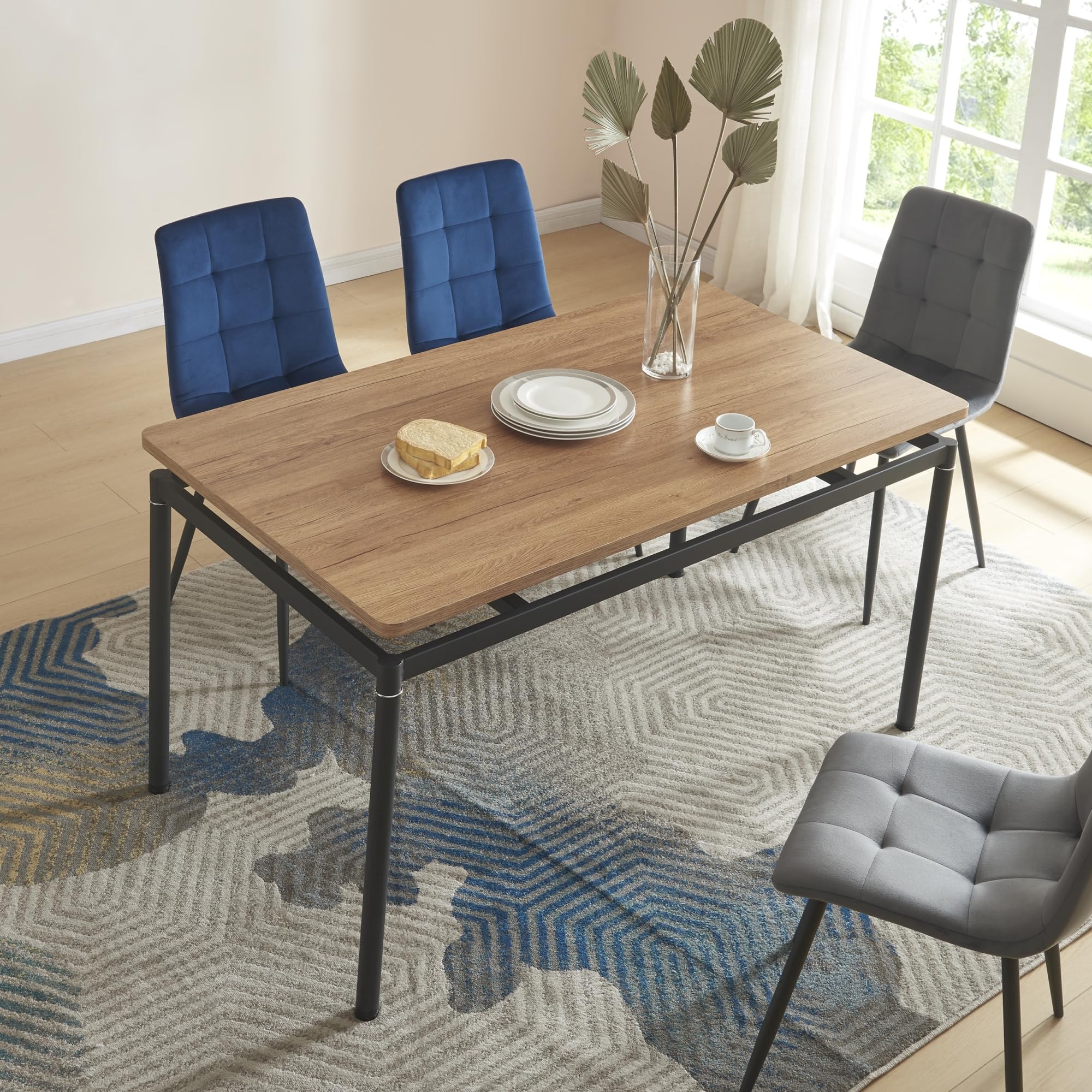[en.casa] Tavolo Moderno da Sala Pranzo con Piano Rettangolare in MDF Effetto Rovere 140 x 80 cm Gambe in Acciaio Nero Postazione di Lavoro Studio