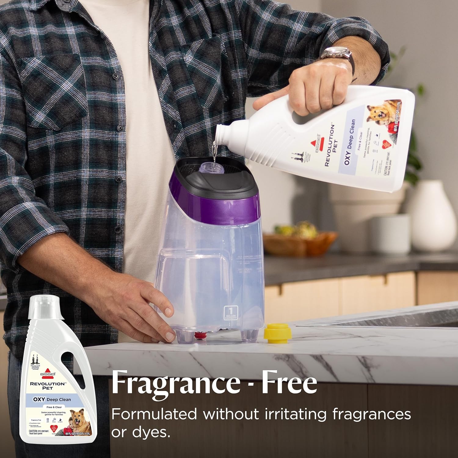 Bissell Free & Clear OXY Carpet Deep Clean Solution, for use in leading upright carpet cleaners, 60oz, Same powerful clean, gentle for families, Hypoallergenic formulation without dyes or fragrance