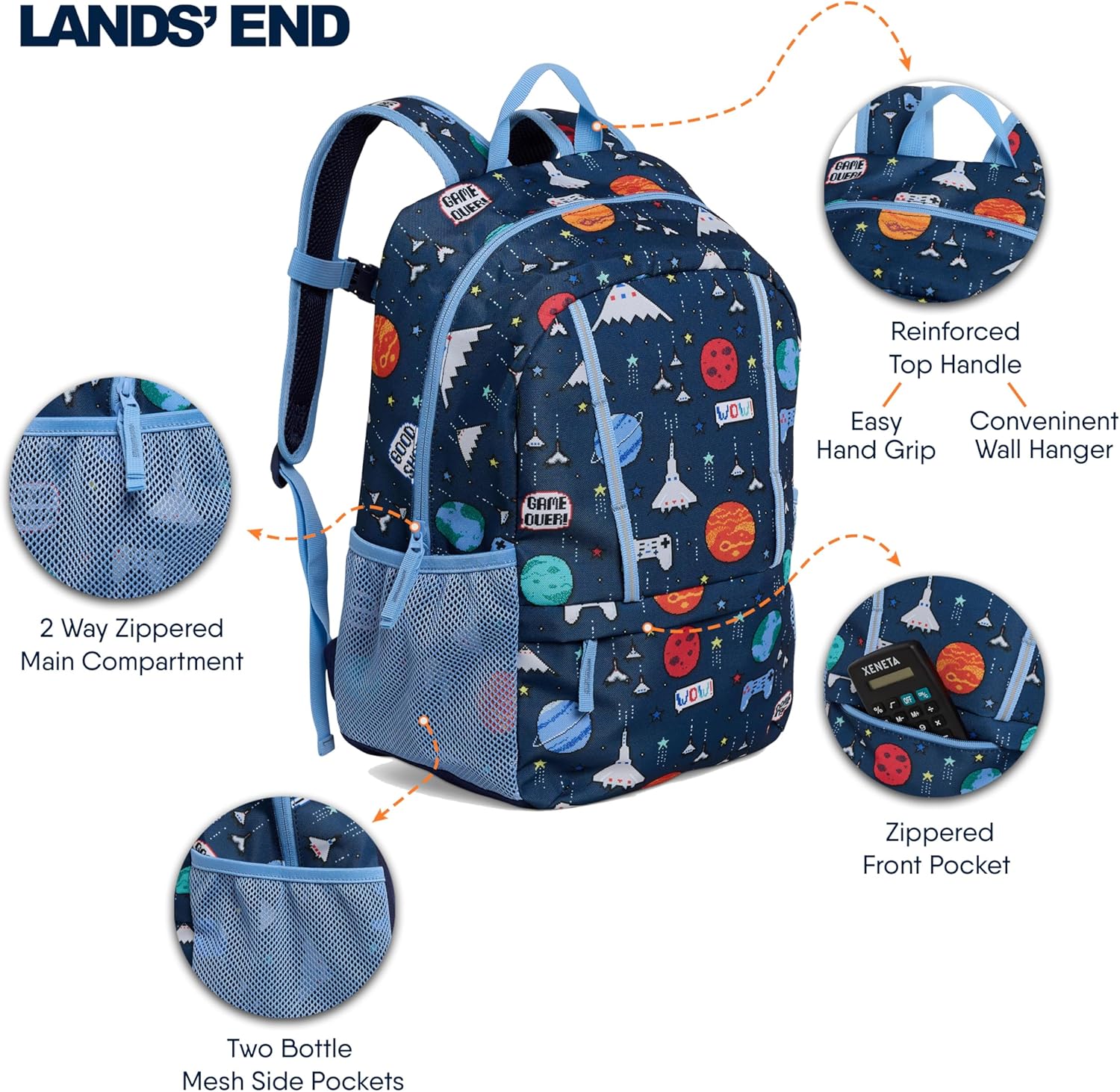 Lands' End Unisex Kids Medium ClassMate Lightweight Durable Elementary School Backpack, Chambray - Image 3