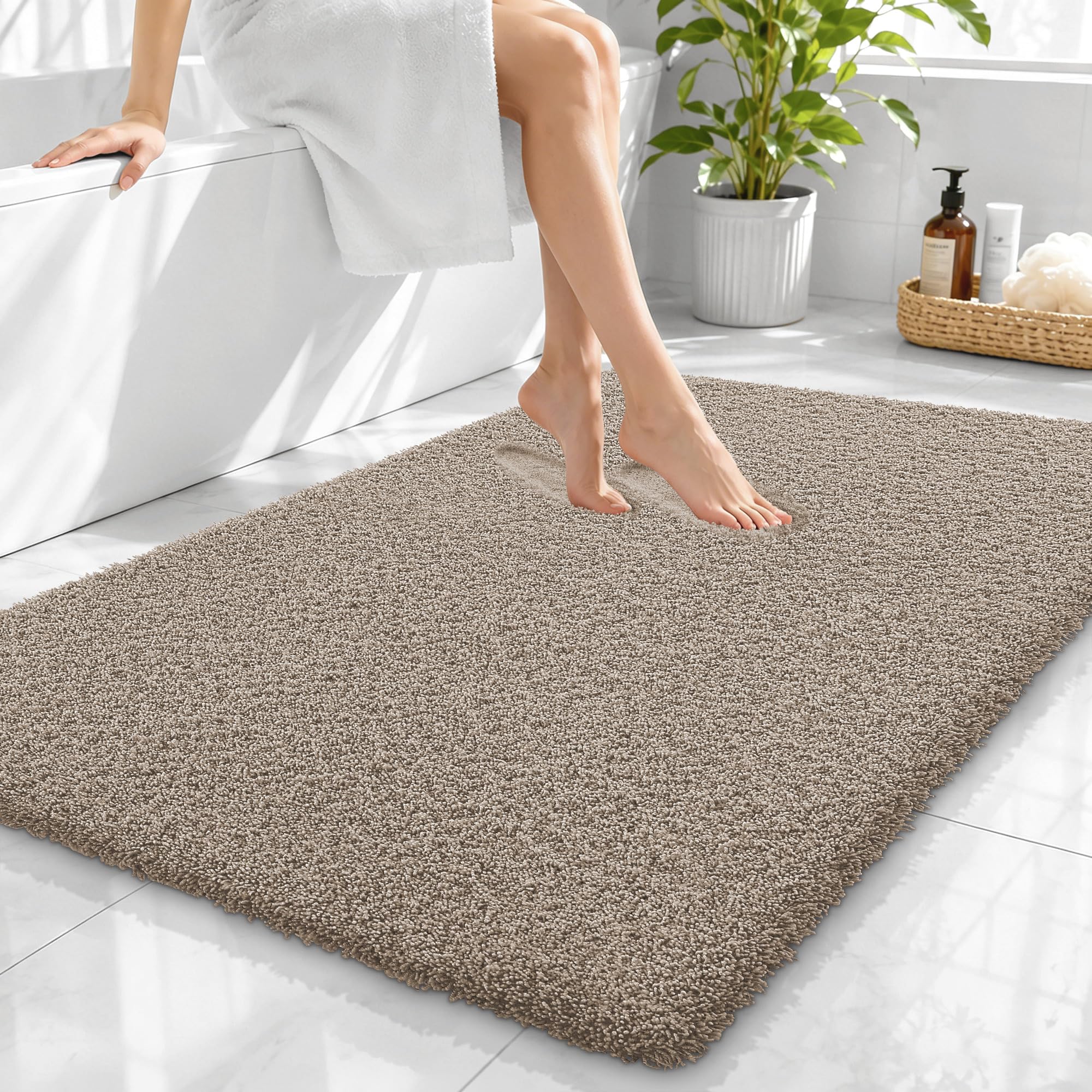 OLANLY Microfiber Large Bathroom Rugs 40x32, Ultra Soft Bath Mat, Greige