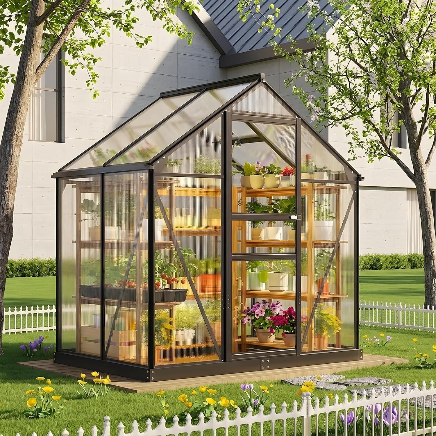 Superlele Heavy Duty Walk-in Greenhouse for Outdoor, 6x4FT Polycarbonate Greenhouse with Heavy Duty Aluminum Frame, Lockable Door and Adjustable Roof Vent, Hollow Wall Panels for Winter Gardening