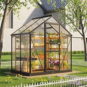 Superlele Heavy Duty Walk-in Greenhouse for Outdoor, 6x4FT Polycarbonate Greenhouse with Heavy Duty Aluminum Frame, Lockable Door and Adjustable Roof Vent, Hollow Wall Panels for Spring Gardening