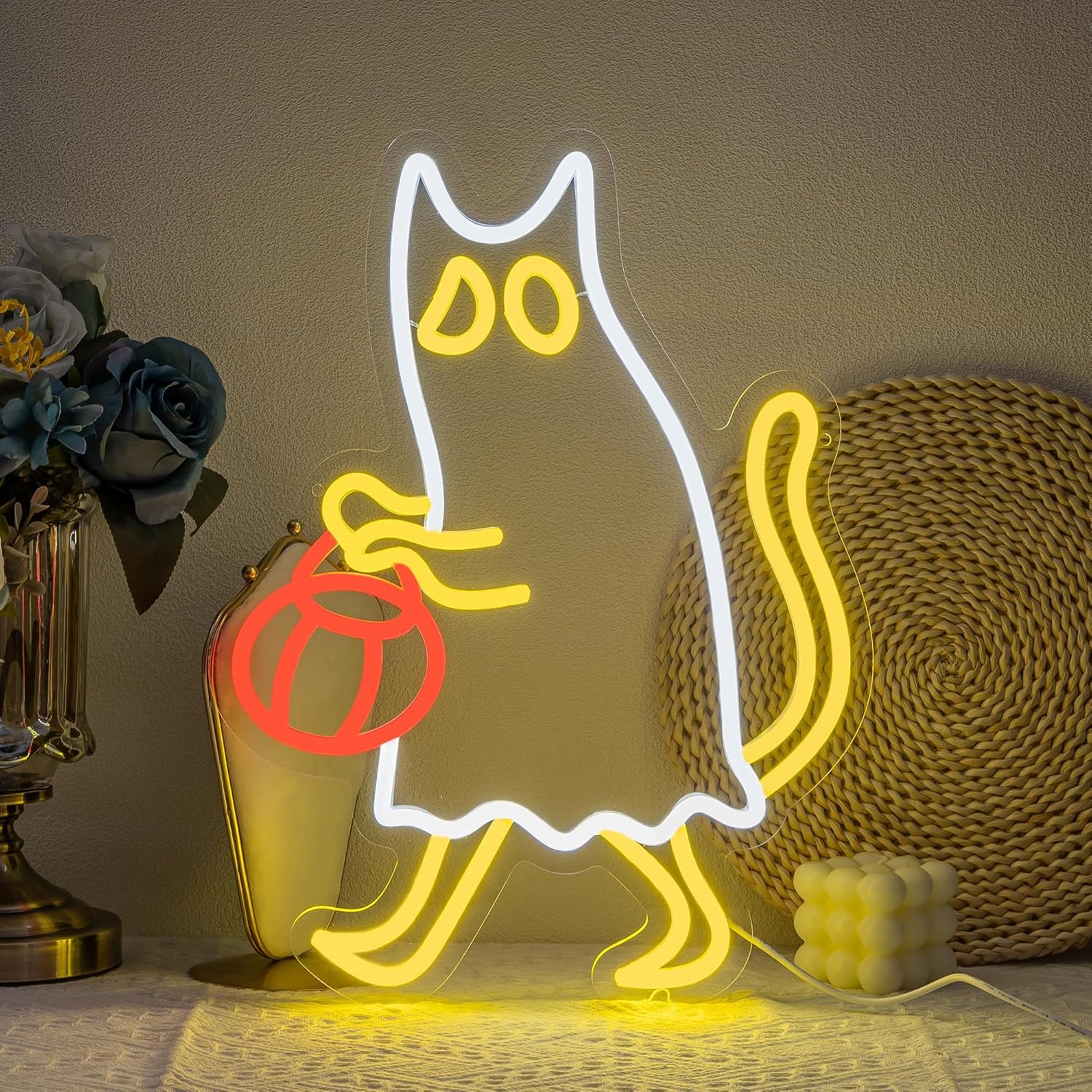 Ghost Cat Neon Sign Halloween Neon Light for Wall Decor