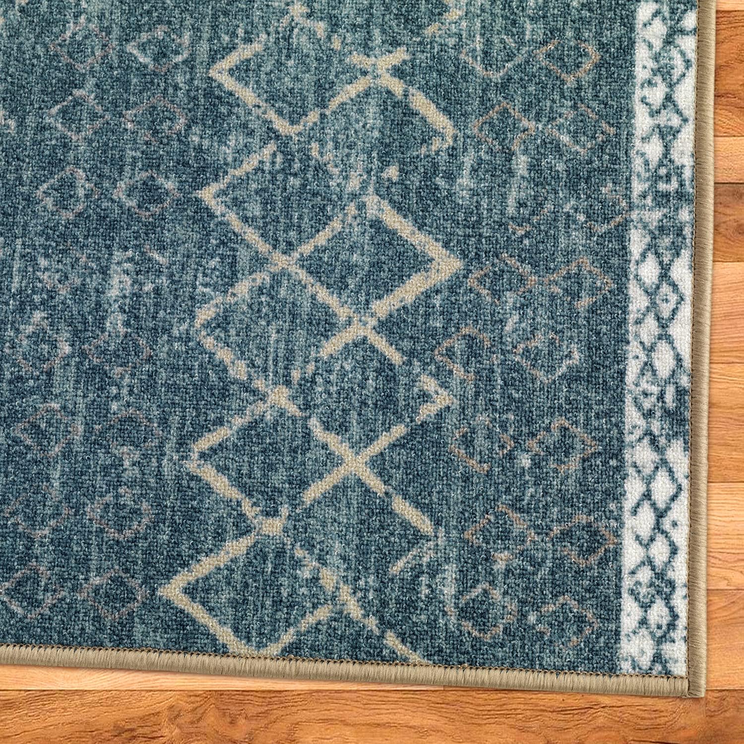 Antep Rugs Alfombras Non-Skid (Non-Slip) 2x10 Rubber Back Bohemian Distressed Moroccan Boho Low Pile Profile Indoor Runner Rug (Blue, 2' x 10')