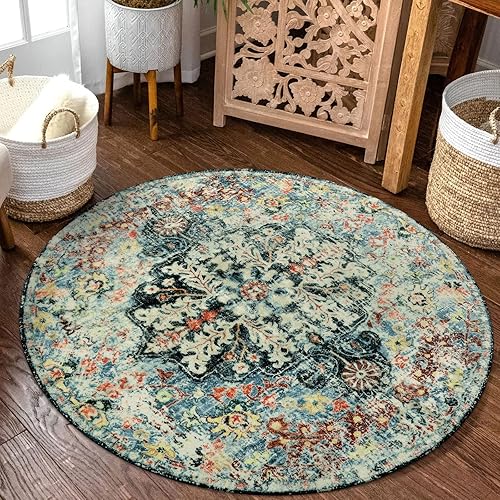 Miniatura 398 de Lahome Alfombra bohemia con medallón floral de 3 x 5 pies, suave, impresa, para baño, cocina, entrada, vestíbulo, vintage, antideslizante, lavable