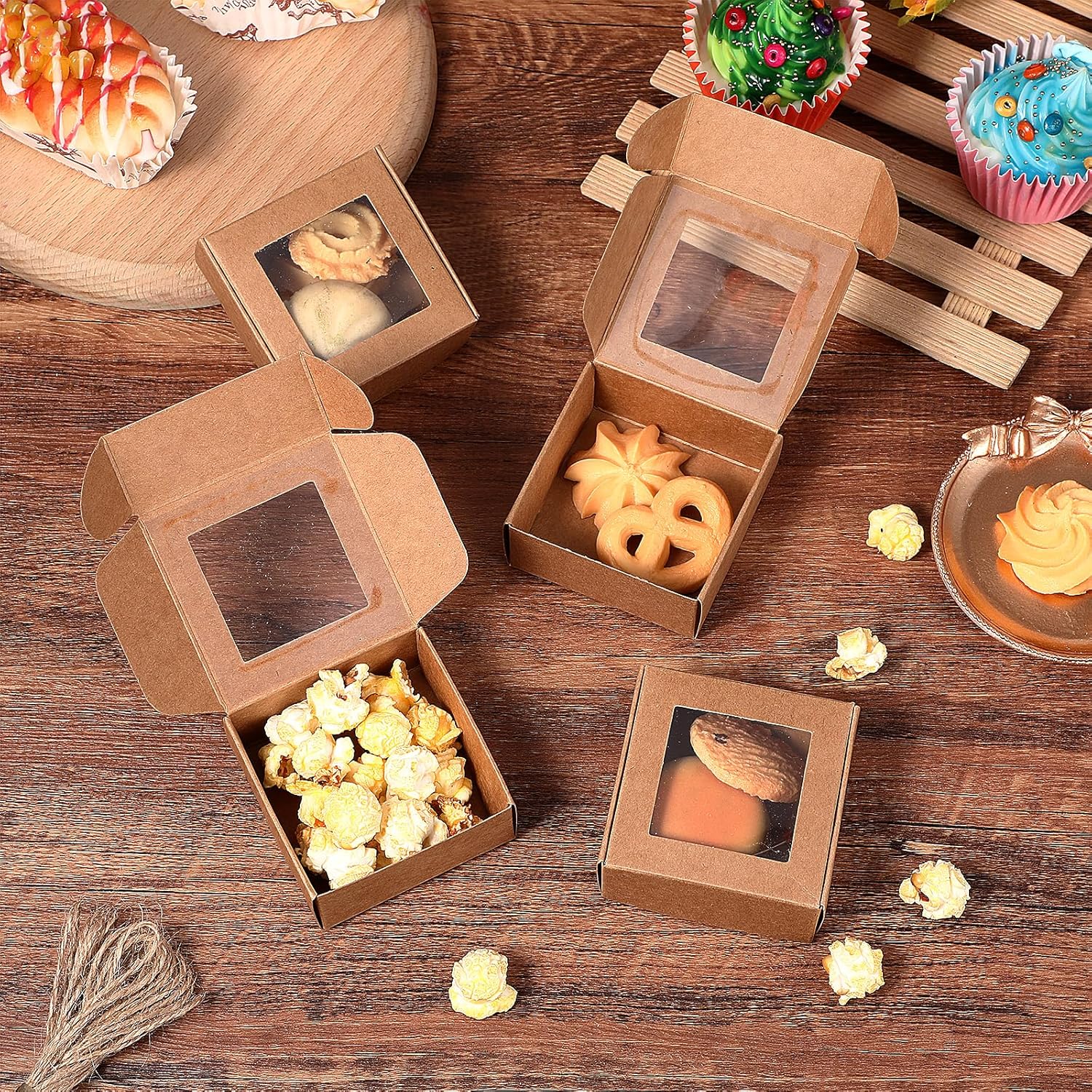 MAQUITA 100 Pcs Soap Packaging Boxes with Window Mini Kraft Paper Boxes Bulk Treat Favor Boxes Rectangle Gift Soap Boxes for Homemade Soap Making Cookies Candy Prese