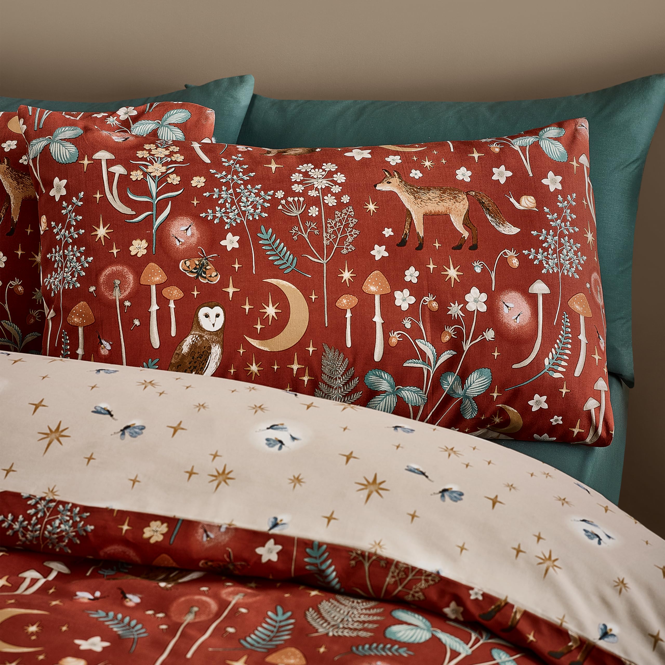 Catherine Lansfield Enchanted Twilight Animals Reversible King Duvet Cover Set including Pillowcases Burnt Orange - Image 3