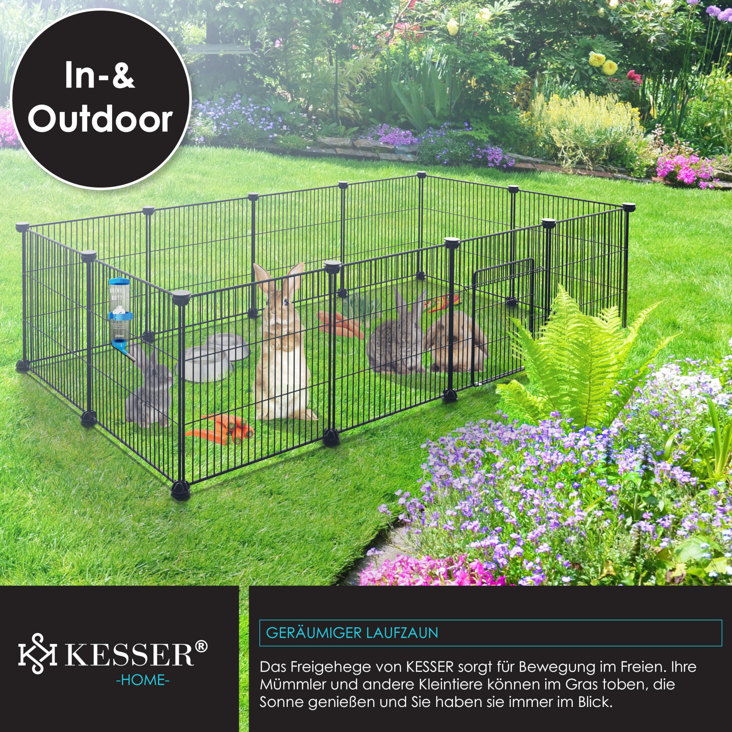 KESSER® - Enclos en Treillis pour Lapins - en Maille métallique - XXL - avec Porte - pour Petits Animaux, Cochon d'Inde, Lapins - Parcours Libre - Clapier pour intérieur et extérieur