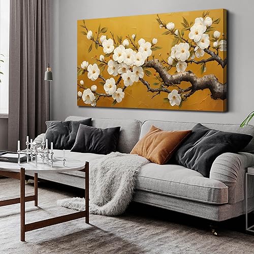 Miniatura 12 de Arte de pared en lienzo con flores para sala de estar, imágenes de árboles, decoración de pared para dormitorio, arte de pared rosa para oficina,