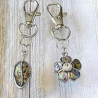 Vista 6 de Silver Flower & Leaf Purse Charms, Abalone Shell Handbag Jewelry, Floral Fall Zipper Pulls, Cool Keychain, Backpack Charms, Nature Gift Sets