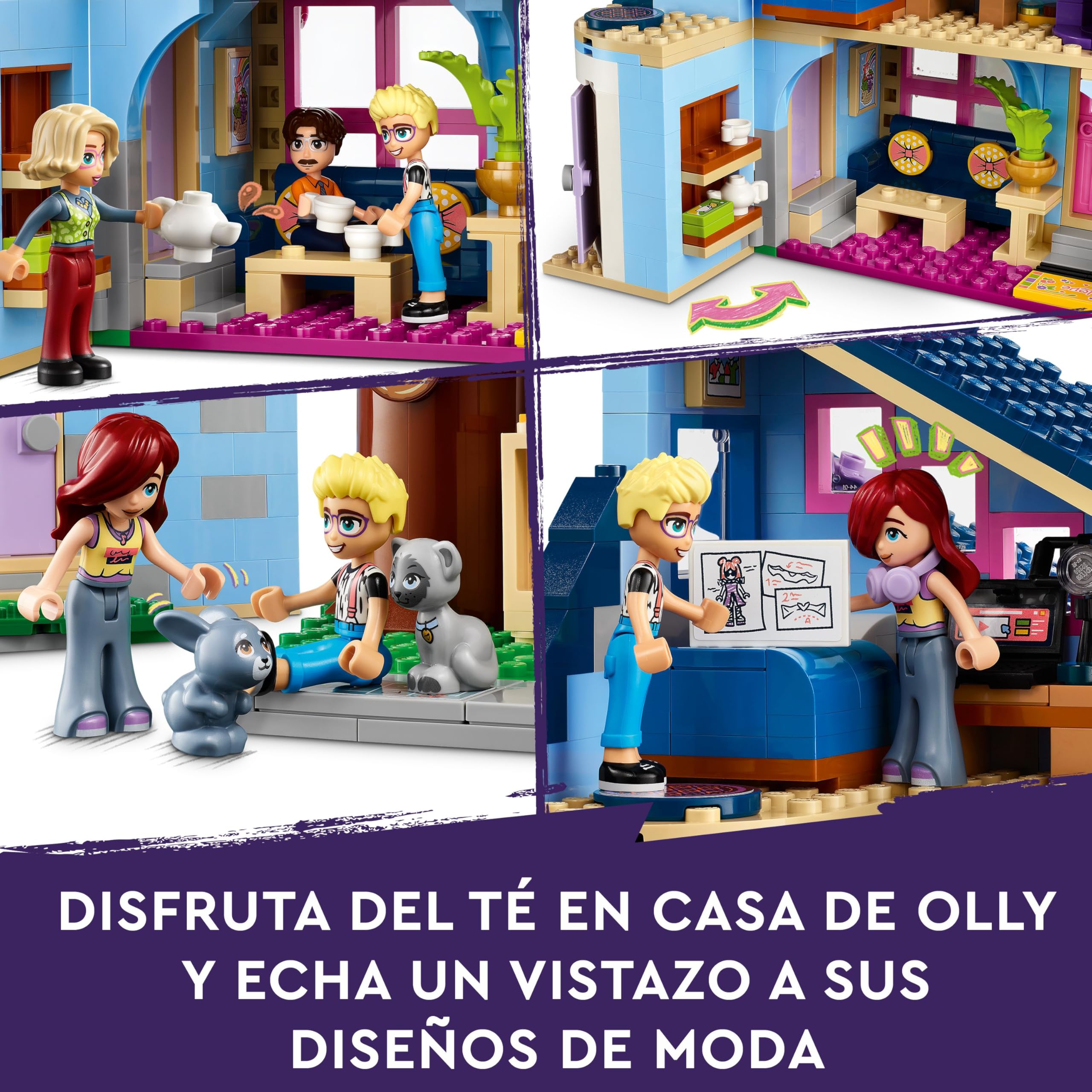 LEGO Friends Casas Familiares de Olly y Paisley, Casa de Juguete para Construir de 2 Plantas con Mini Muñecas de Personajes, Figuras de Gata y Conejo, Regalo para Niñas y Niños de 7 Años o Más 42620